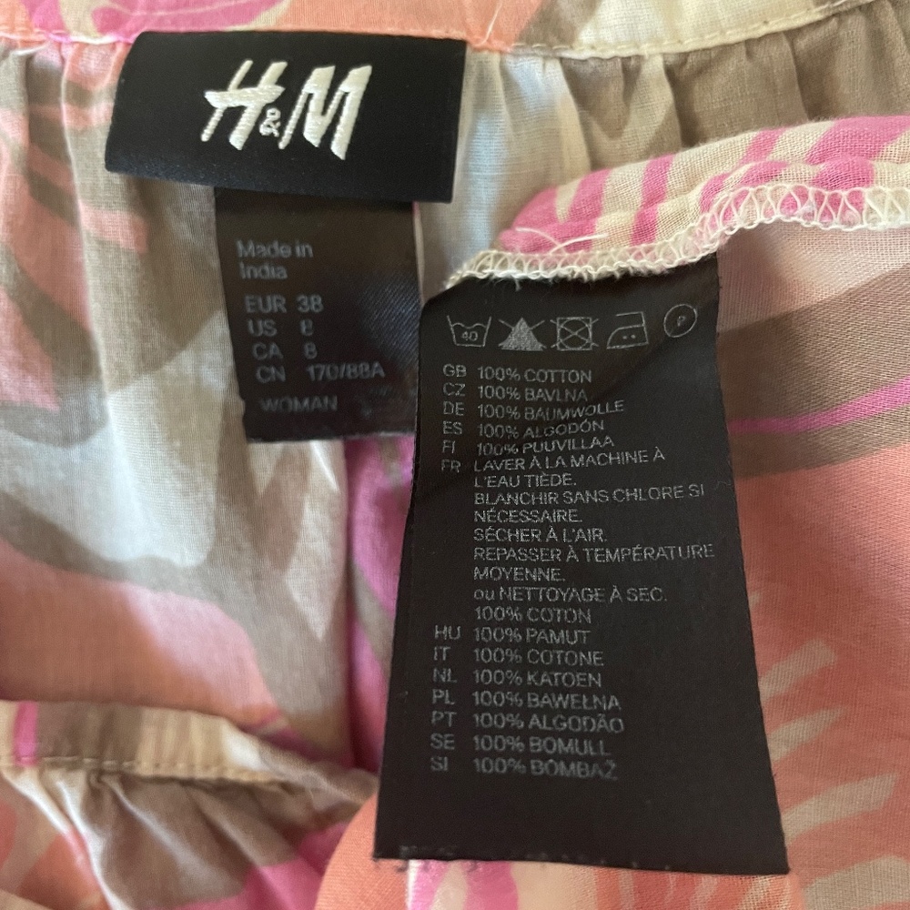 H&M Peasant Grey, Pink, Cream and Peach Blouse, Size 8 - Picture 2 of 3